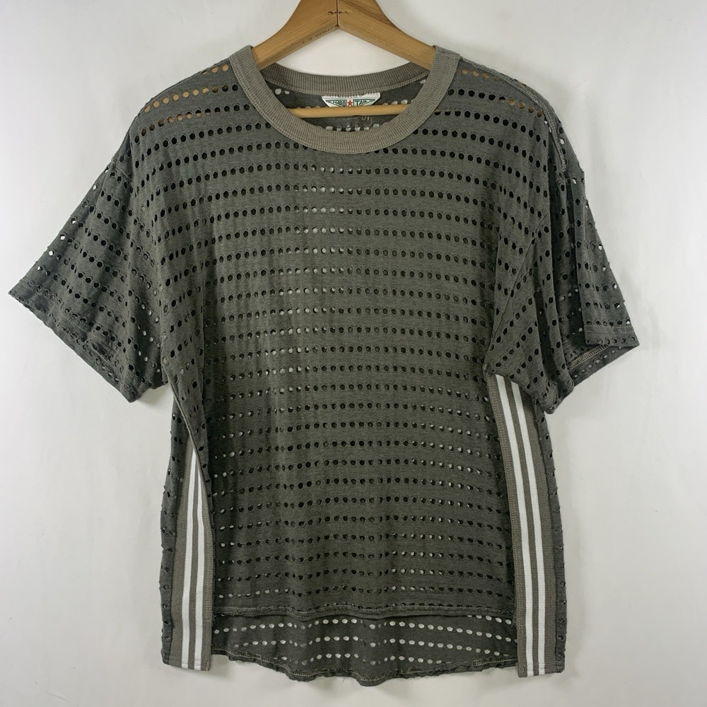 Hard Tail Forever Womens Perforated Top Sz S Olive Oversized Sporty Street Dance